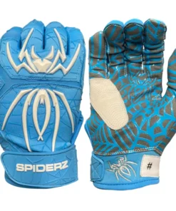 2023 Spiderz HYBRID Batting Gloves: Columbia Blue/White