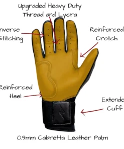 Bruce Bolt PREMIUM PRO Long Cuff Batting Gloves: Black -wp populaire magasin LC BLKG PALM CALLOUTS