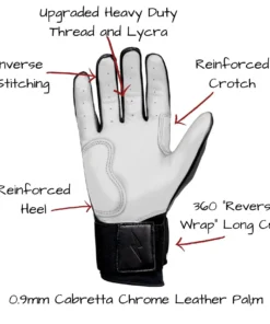 Bruce Bolt PREMIUM PRO Chrome Series Long Cuff Batting Gloves: Black -wp populaire magasin LC CHRB PALM CALLOUTS