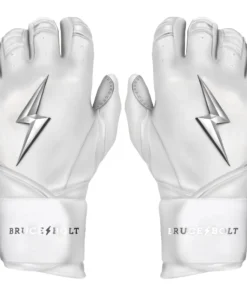 Bruce Bolt PREMIUM PRO Chrome Series Long Cuff Batting Gloves: White