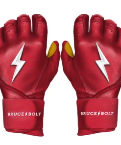 Bruce Bolt PREMIUM PRO Long Cuff Batting Gloves: Red