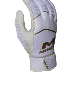Miken Softball MK7X Adult White And Gold Batting Gloves: MBGGLD-WHT