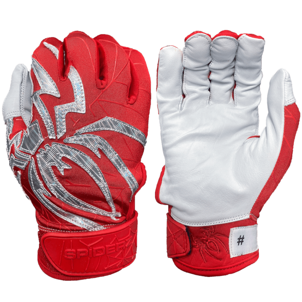 2022 Spiderz PRIZM Batting Gloves: Red/Silver 3 2022 Spiderz PRIZM Batting Gloves: Red/Silver