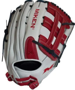 Miken Pro Series 13.5″ Slow Pitch Fielding Glove – White/Scarlet/Navy: PRO135WSN