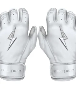 Bruce Bolt PREMIUM PRO Chrome Series Short Cuff Batting Gloves: White