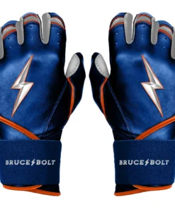Bruce Bolt PREMIUM PRO NIMMO Long Cuff Batting Gloves: Mets Blue