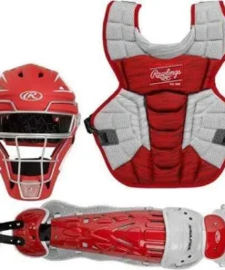 Rawlings Youth Scarlet/White VELO 2.0 Catcher's Gear Box Set: CSV2Y-S/W