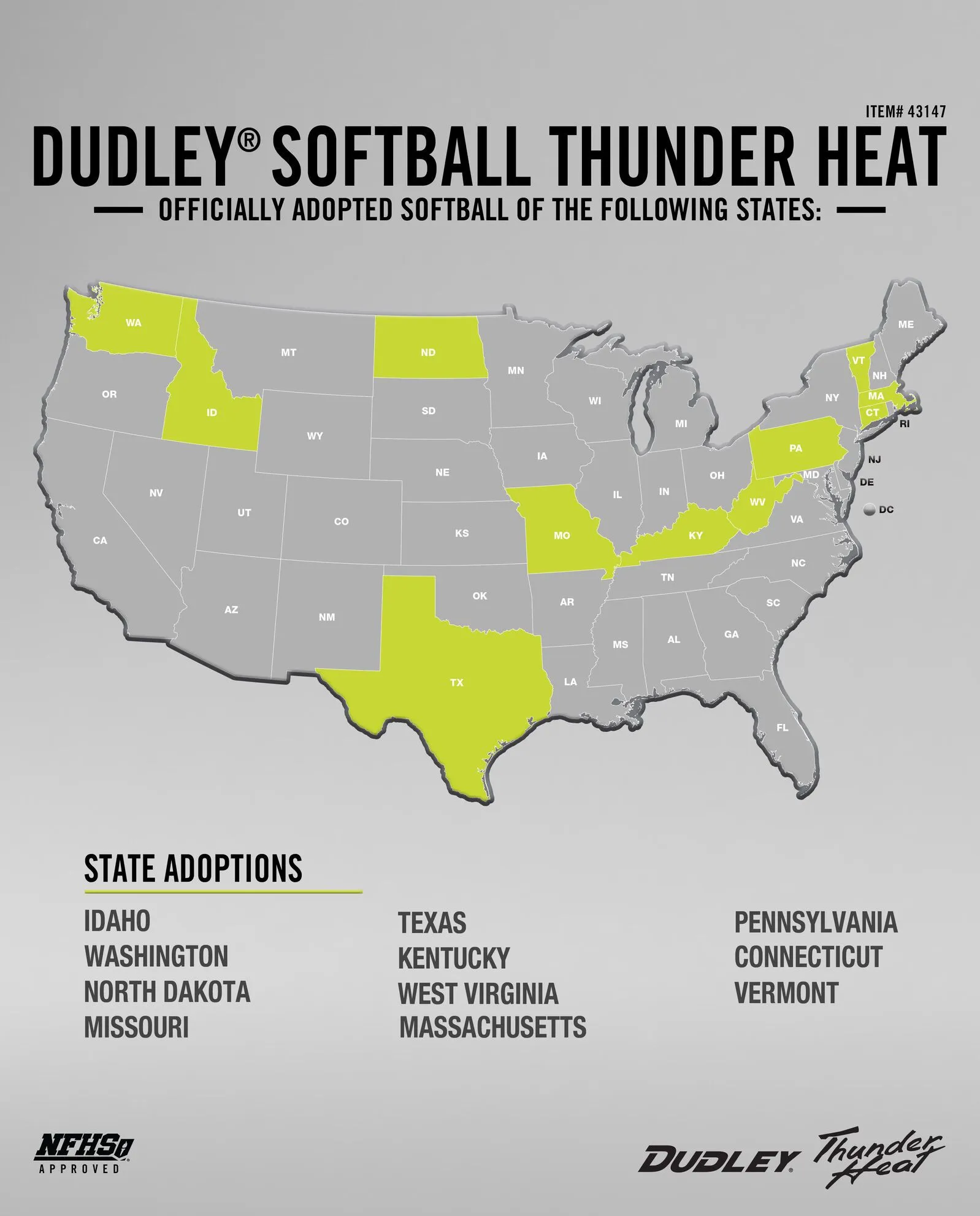 Dudley 12" NFHS Thunder Heat Fastpitch Softballs (Dozen): 43147 4 Dudley 12" NFHS Thunder Heat Fastpitch Softballs (Dozen): 43147 - Image 2