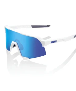 100% S3 Sunglasses Matte White - HiPER Blue Multilayer Mirror Lens