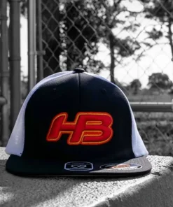 HB Sports Headbanger Sports I8501 Cap America Flexfit Performance Trucker Mesh Back Hat: Black / White / Sunset