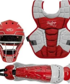 Rawlings Adult Scarlet/White VELO 2.0 Catcher's Gear Box Set: CSV2A-S/W